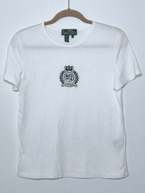 Vintage L-RL Lauren Active Ralph Lauren Crest Tee M Embroidered White 90s Y2K